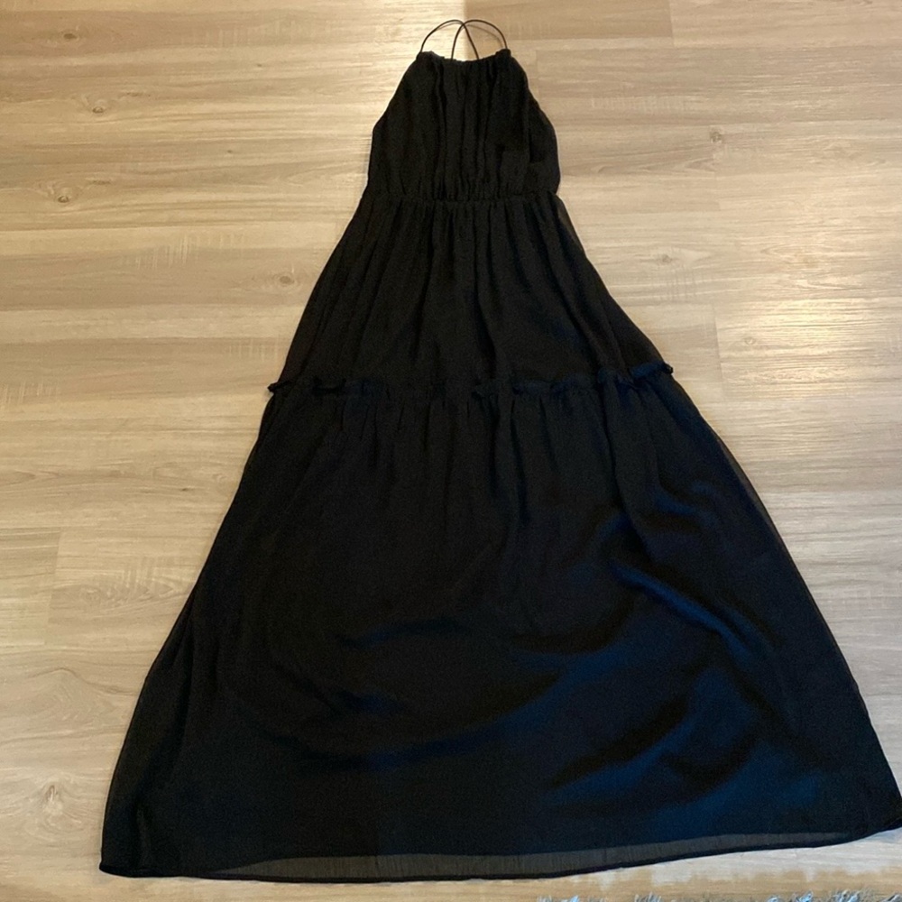 Boutique High Neck Black Maxi Dress with Low Back, Delicate Straps